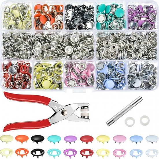 100/200 Sets DIY Press Studs Tools Kit Assorted Colors Snap Metal Sewing Buttons