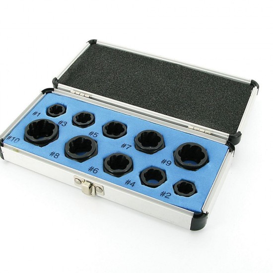 10Pcs Cased Damaged Bolt Nut Screw Remover Extractor Removal Tools Set 10Pcs Cased Damaged Bolt Nut Screw Remover Extractor Removal Tools Set