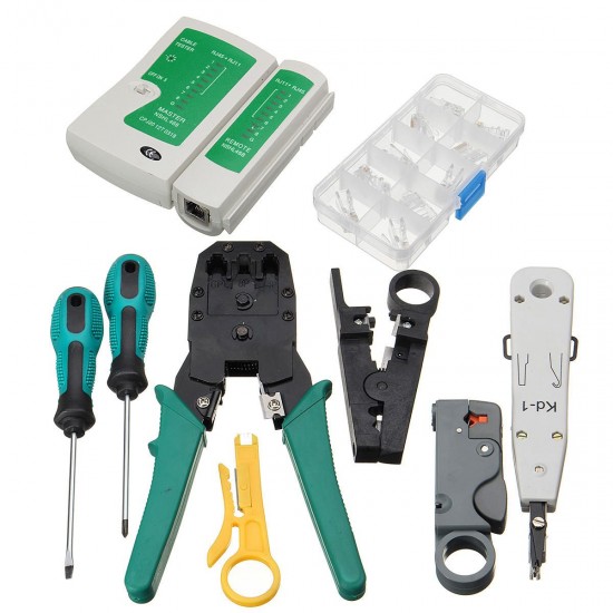 11pcs Network Combination PC Cable Wire Tester Crimping Cutter Punch Tools Kit Set 11pcs Network Combination PC Cable Wire Tester Crimping Cutter Punch Tools Kit Set