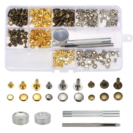 135 pcs Single Cap Rivets Metal Leather Rivets with 3 Pieces Tool kits for Rivets Replacemen