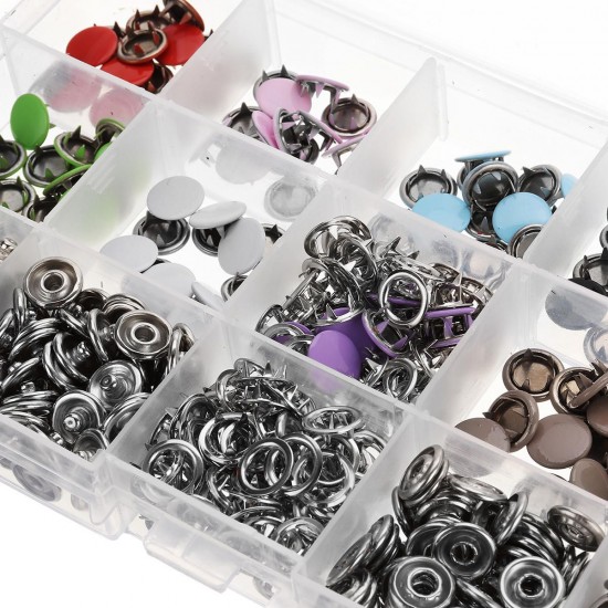 150 Sets Stainless Steel Buttons Snaps Fasteners Dummy Clips Press Studs 10 Colors