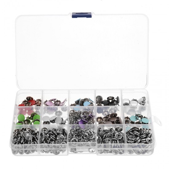 150 Sets Stainless Steel Buttons Snaps Fasteners Dummy Clips Press Studs 10 Colors