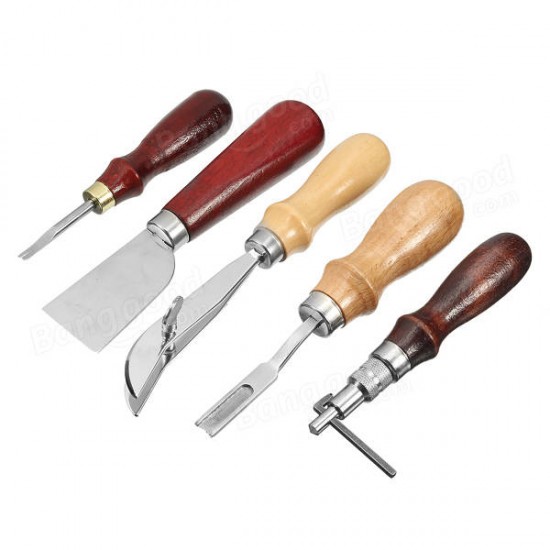 17pcs Leather Craft Punch Tools Kit Stitching Carve Working Sewing Saddle Groover