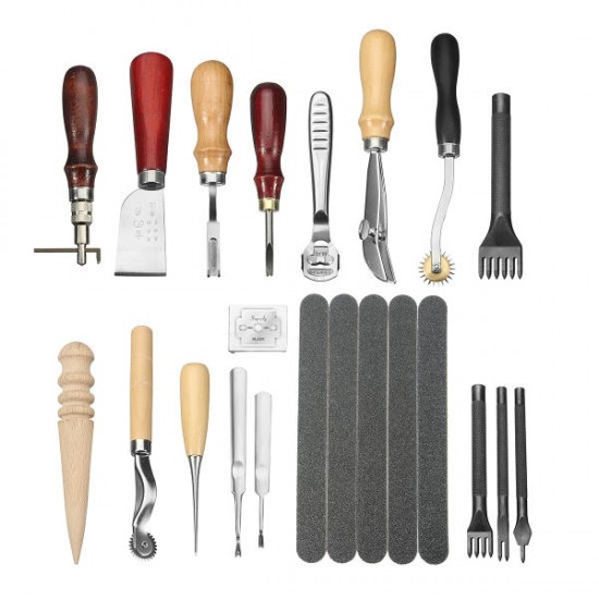 17pcs Leather Craft Punch Tools Kit Stitching Carve Working Sewing Saddle Groover 17pcs Leather Craft Punch Tools Kit Stitching Carve Working Sewing Saddle Groover