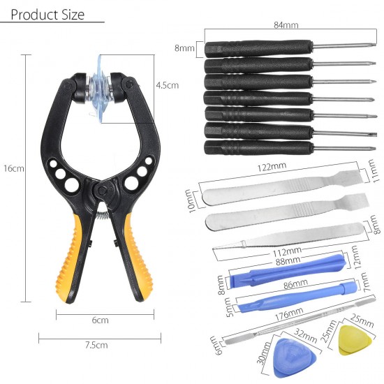 19 in 1 Phone LCD Screen Opening Tool Plier Suction Cup Pry Spudger Repair Kit Set