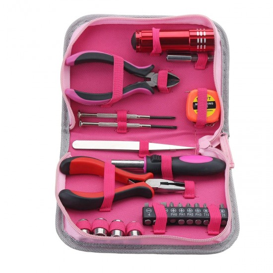 23Pcs Tools Kit Box Pink Women Ladies Girls Female Hand Tools Pliers Portable