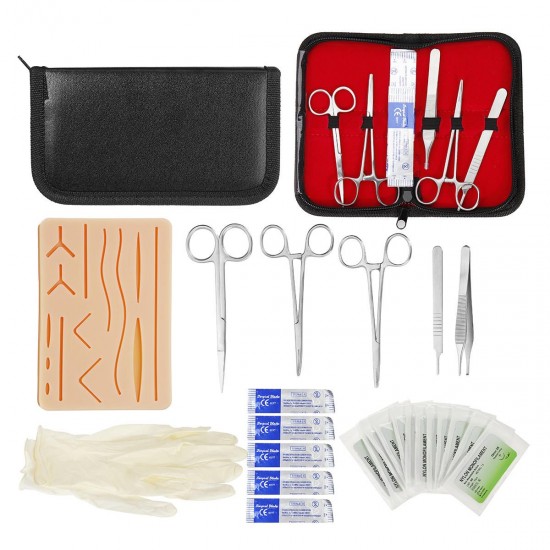 25 In 1 Skin Suture Surgical Training Kit Silicone Pad Needle Scissors Tools Kit