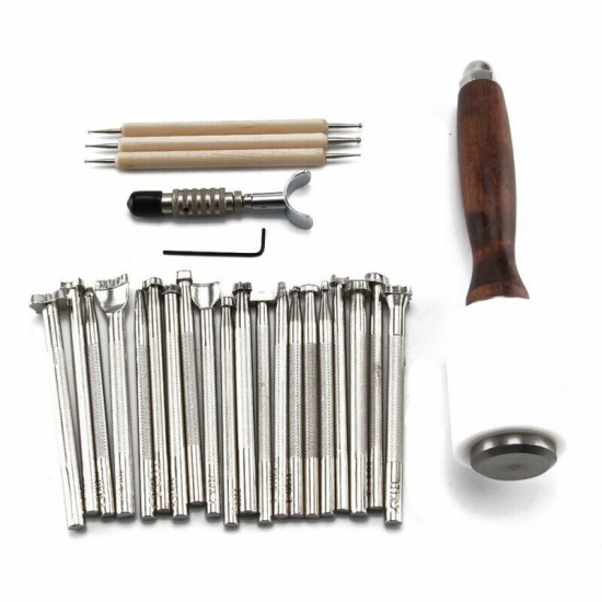 25PCS Manual Leather Craft Stamping Carved Wooden Hammer Embossing Tools Kit Set 25PCS Manual Leather Craft Stamping Carved Wooden Hammer Embossing Tools Kit Set