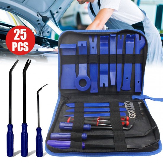 26PcsCar Trim Door Panel Removal Install Tools Molding Bag Pry Interior Clip