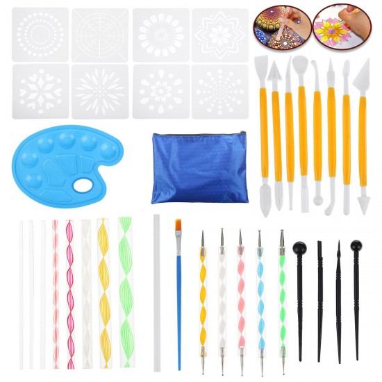 37PCS Mandala Dotting Tools Painting Kit Art Pen Stencil Brush Tray Supplies