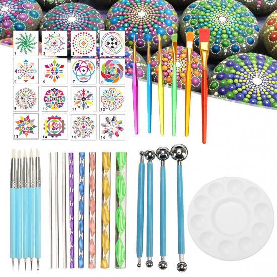 40Pcs Mandala Dotting Tools Set Kit Painting Rocks Stone Art Pen Paint Stencil Tools Kit