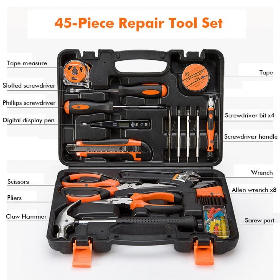 45Pcs Household Combination Kit Gift Set Hardware Toolbox Wide Application Hand Tool General Household Tools Kit