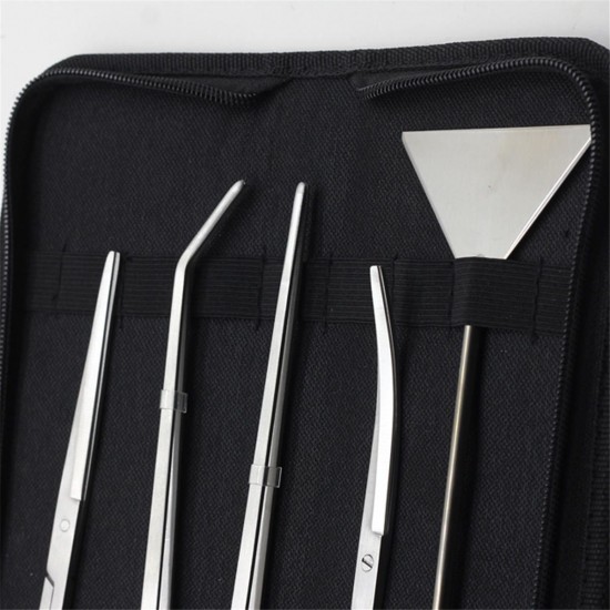 5Pcs Stainless Steel Aquarium Aquascaping Tank Aquatic Plant Fish Cutter Tweezers Tool with Pouch