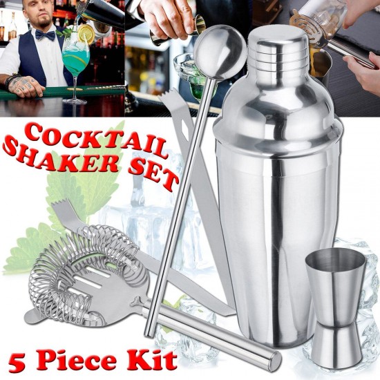 5Pcs Stainless Steel Cocktail Drink Bartender Shaker Mixer Bar Mixing Kit Tools 5Pcs Stainless Steel Cocktail Drink Bartender Shaker Mixer Bar Mixing Kit Tools