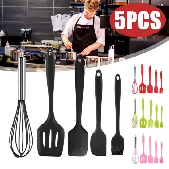 5pcs Silicone Cooking Utensils Kitchenware Set Eggg Beater Spoon Spatula Tools