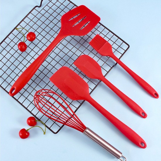 5pcs Silicone Cooking Utensils Kitchenware Set Eggg Beater Spoon Spatula Tools