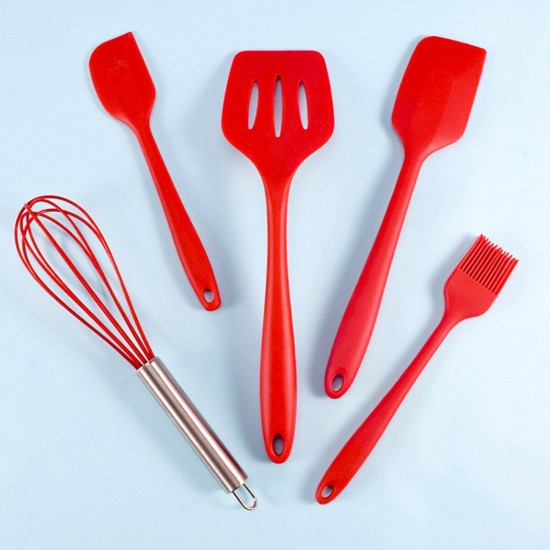 5pcs Silicone Cooking Utensils Kitchenware Set Eggg Beater Spoon Spatula Tools