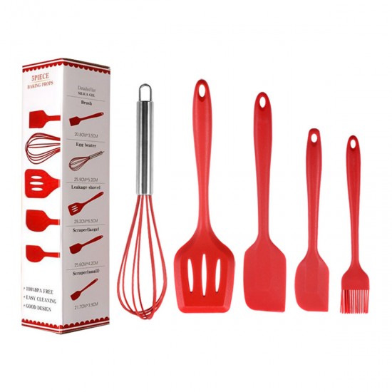 5pcs Silicone Cooking Utensils Kitchenware Set Eggg Beater Spoon Spatula Tools