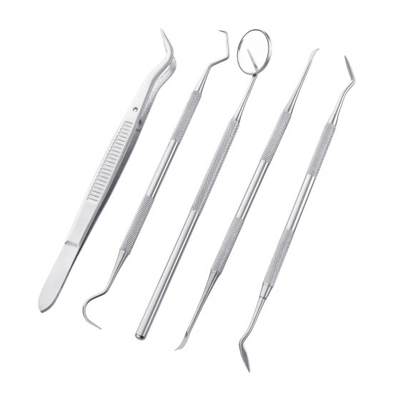 5pcs Stainless Oral Care Dental Tools Kit Dentist Teeth Clean Hygiene Picks Mirror Tool