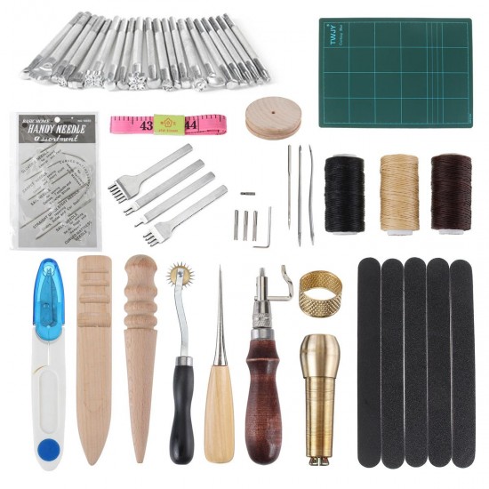 60Pcs Professional Leather Craft Tools Kit for Hand Sewing Stitching Working Wheels Stamping Punch Tools Set 60Pcs Professional Leather Craft Tools Kit for Hand Sewing Stitching Working Wheels Stamping Punch Tools Set