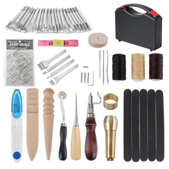 60Pcs Professional Leather Craft Tools Kit for Hand Sewing Stitching Working Wheels Stamping Punch Tools Set