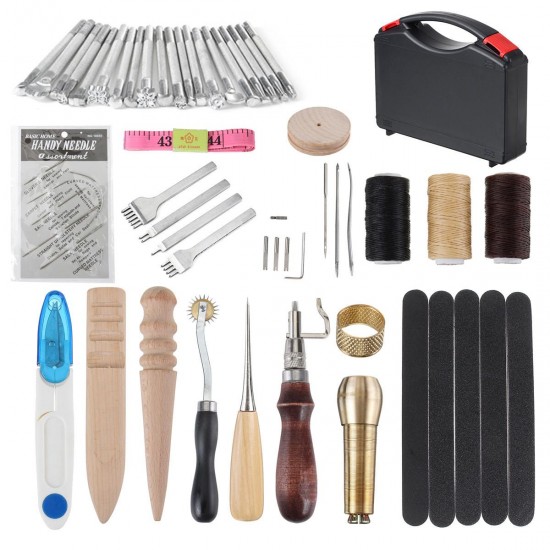 60Pcs Professional Leather Craft Tools Kit for Hand Sewing Stitching Working Wheels Stamping Punch Tools Set 60Pcs Professional Leather Craft Tools Kit for Hand Sewing Stitching Working Wheels Stamping Punch Tools Set