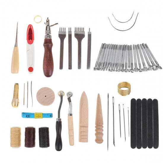 60Pcs Professional Leather Craft Tools Kit for Hand Sewing Stitching Working Wheels Stamping Punch Tools Set