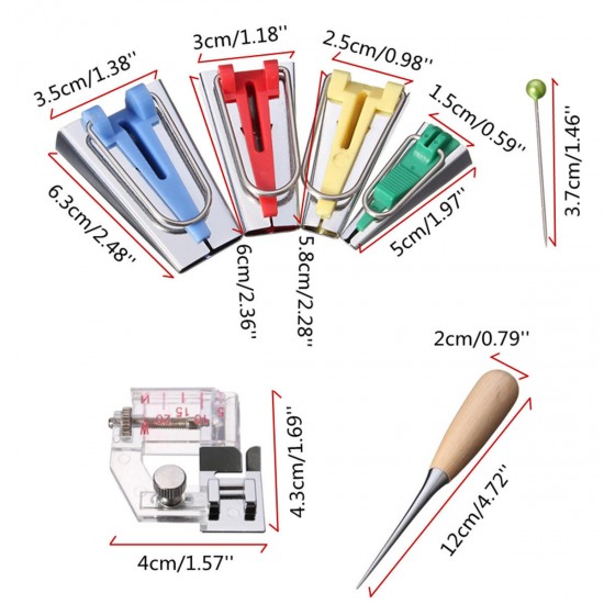 6/12/18/25mm Fabric Bias Binding Tape Maker Kit Set Binder Foot For Sewing Quilting + AWL 6/12/18/25mm Fabric Bias Binding Tape Maker Kit Set Binder Foot For Sewing Quilting + AWL