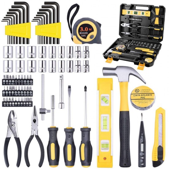 78PCS Socket Wrench Tool Set Auto Repair Mixed Tool Combination Package Hand Tools Kit with Plastic Toolbox Storage Case