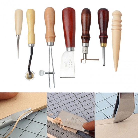 7pcs Leather Craft DIY Punch Tools Kit Stitching Carving Sewing Saddle Groover 7pcs Leather Craft DIY Punch Tools Kit Stitching Carving Sewing Saddle Groover