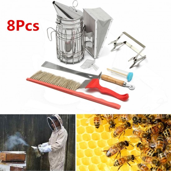 8PCS BEE Equipment Smoker Brush Uncapping Fork Queen Catcher Hive Tool Beekeeping 8PCS BEE Equipment Smoker Brush Uncapping Fork Queen Catcher Hive Tool Beekeeping