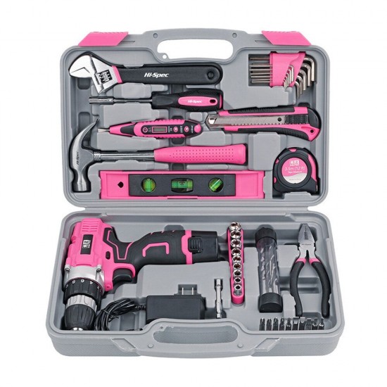 60 Pieces Pink Hand Tool Set Kit 12V Electric Screwdriver Li-ion Battery Gril Lady Women Household Power Tool Set 60 Pieces Pink Hand Tool Set Kit 12V Electric Screwdriver Li-ion Battery Gril Lady Women Household Power Tool Set