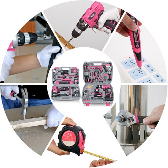 60 Pieces Pink Hand Tool Set Kit 12V Electric Screwdriver Li-ion Battery Gril Lady Women Household Power Tool Set 60 Pieces Pink Hand Tool Set Kit 12V Electric Screwdriver Li-ion Battery Gril Lady Women Household Power Tool Set