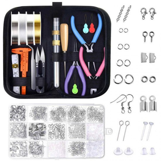 Mixed Jewelry Making Supplies Tools Kit Set Wires Beads 1072/1126/1497/2028Pcs