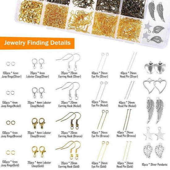 Mixed Jewelry Making Supplies Tools Kit Set Wires Beads 1072/1126/1497/2028Pcs