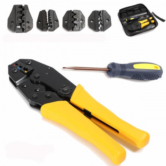 WXK-30JN Insulated Terminals Ferrules Crimping Plier Ratcheting Crimper Tool with 5 Interchangeable Tips