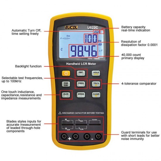 U822A/U822C Handhel LCR Meter Digital Bridge Measurement of Inductance Resistance Capacitance Inductance Tester