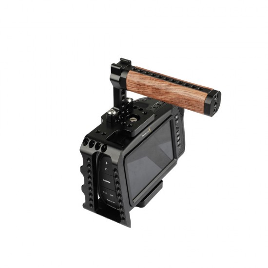 BMPCC Half Frame Cage Stabilizer with Wood Handle for Blackmagic Pocket Cinema Camera 4K