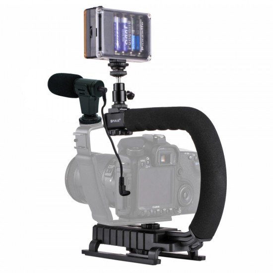 PKT3013 C-shape Stabilizer Microphone Video Light Vlog Set for DSLR Sport Action Camera Smartphone