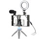 PKT3027 4 in 1 Vlogging Live Broadcast Smartphone Video Rig with Microphone 4.6 inch LED Ring Light Tripod Head