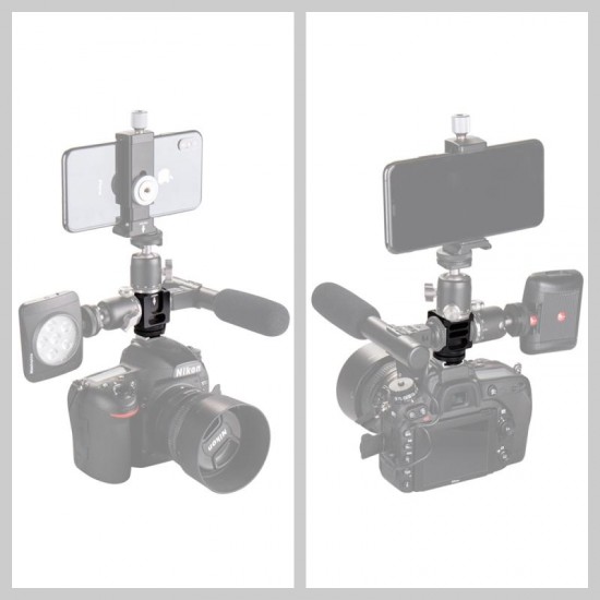 PU3032 4-Head Hot Shoe Camera Mount Adapter Microphone Flash Light Aluminum Alloy Holder Bracket