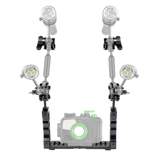 PU3040 Dual Handle Aluminium Alloy Tray Stabilizer with Dual Ball Clamp for DSLR Action Camera Diving Photography PU3040 Dual Handle Aluminium Alloy Tray Stabilizer with Dual Ball Clamp for DSLR Action Camera Diving Photography