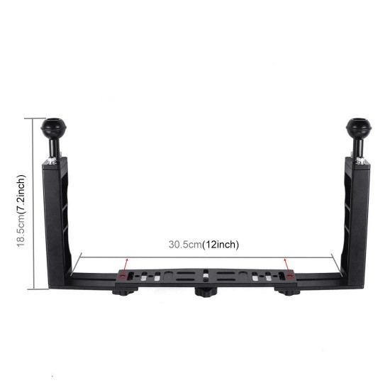 PU3040 Dual Handle Aluminium Alloy Tray Stabilizer with Dual Ball Clamp for DSLR Action Camera Diving Photography