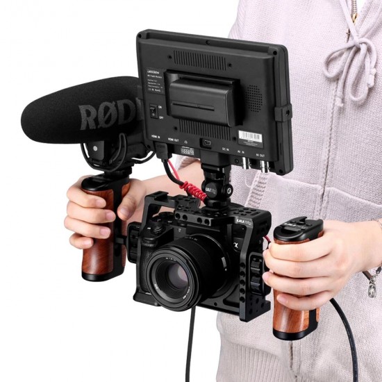 R027 Handheld Grimbal Universal Brazilian Rosewood Camera Cage Handle Triple Slide Screw Handle Microphone Mount