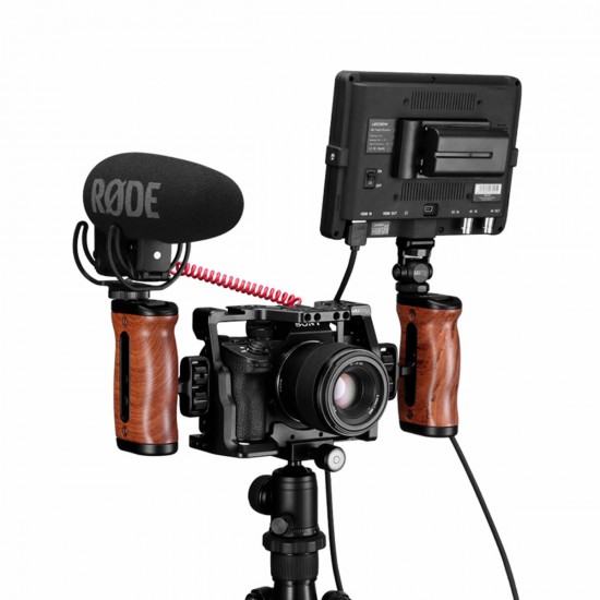 R027 Universal Brazilian Rosewood Camera Cage Handle Triple Slide Screw Handle Microphone LED Light Mount