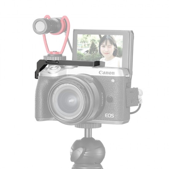 R038 Dual Hot Shoe Camera Extension Mount Bracket Vlog Microphone LED Light Extend Stand for Canon M6 Mark II