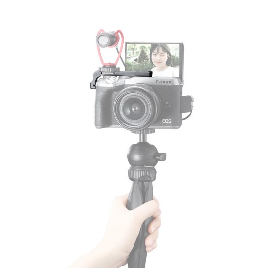 R038 Dual Hot Shoe Camera Extension Mount Bracket Vlog Microphone LED Light Extend Stand for Canon M6 Mark II