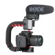 Pro Mini Handle Stabilizer with Triple Cold Shoe Mount Camera Smartphone Video Portable Gimbal for DSLR