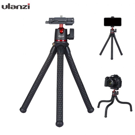 MT-11 Octopus Flexible 1.2KG Payload Black Tripod with 2 in 1 Phone Clip for DSLR Camera Smartphone