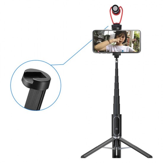 SK-02 Portable 10M bluetooth Remote Control Selfie Stick with Vlog Video Tripod with Extend Microphone Interface